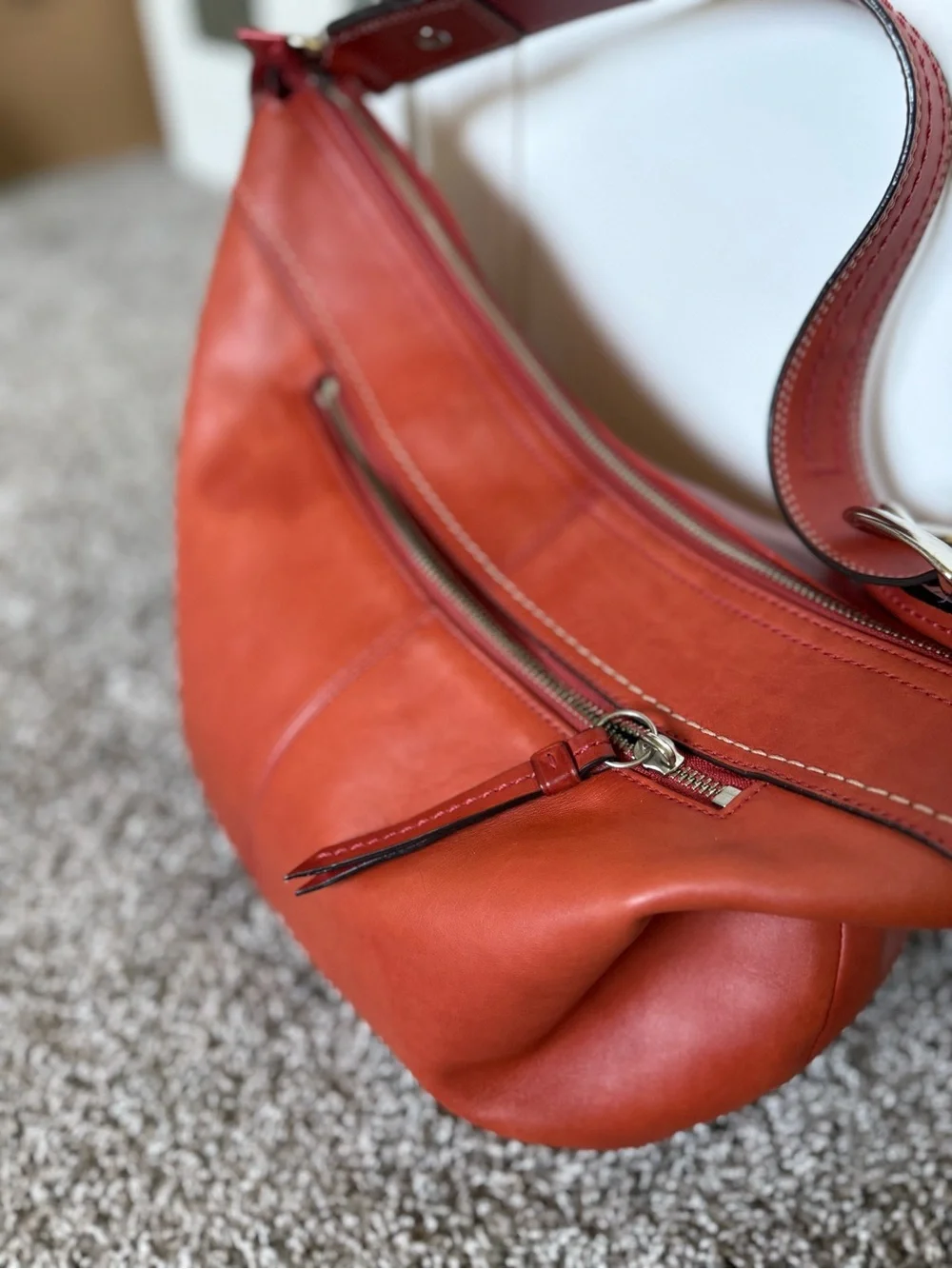 Coach Burnt orange Leather Hobo Bag with Silver Hardware